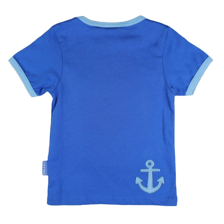 Toby Tiger Organic Short sleeved t-shirt: sailboat appliqué, back