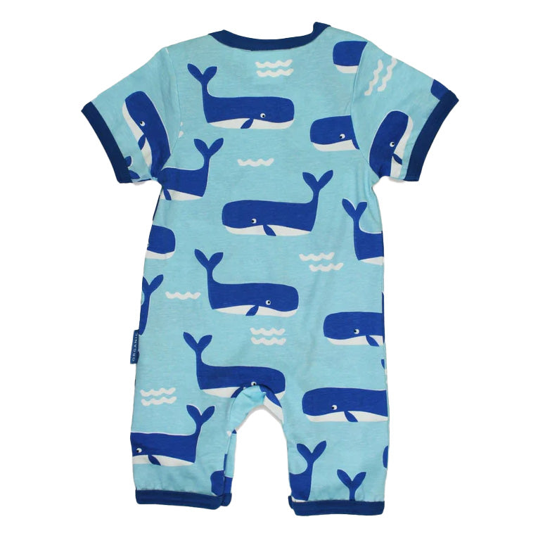 Toby Tiger organic Short romper- whale waves, back