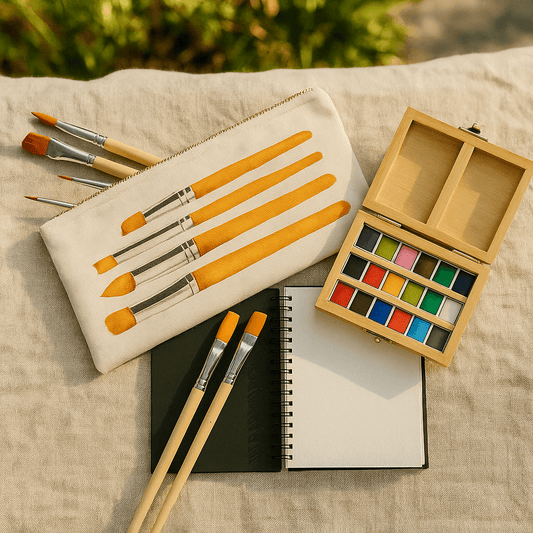 Watercolor Travel Set - Bamboo Case, Brushes, & Paper Pad