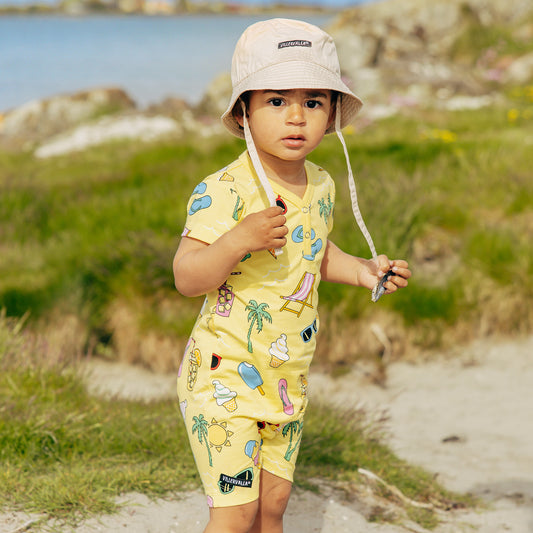 Villervalla Organic Cotton Short Sleeve Romper – Summer Day Breeze Blue