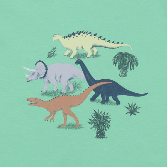 Walkiddy organic Short sleeve shirt- running dinosaurs, closeup