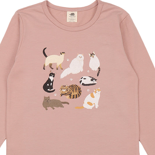 Walkiddy organic Long sleeve shirt- cats, closeup
