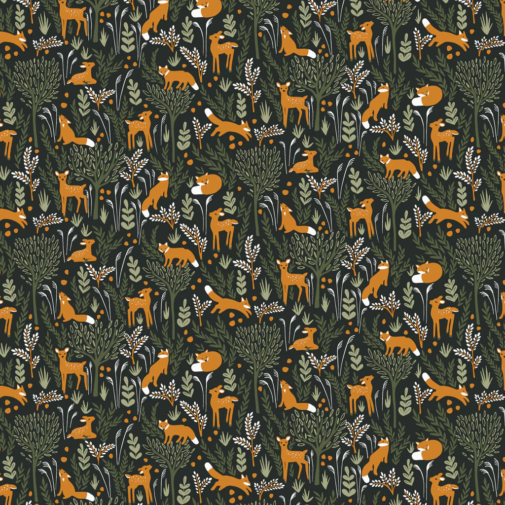 Winter Water Factory organic Leggings- dark green deer & foxes