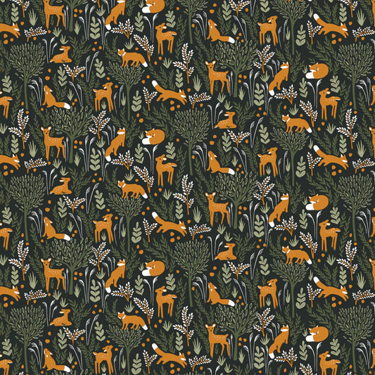 Winter Water Factory organic Leggings- dark green deer & foxes