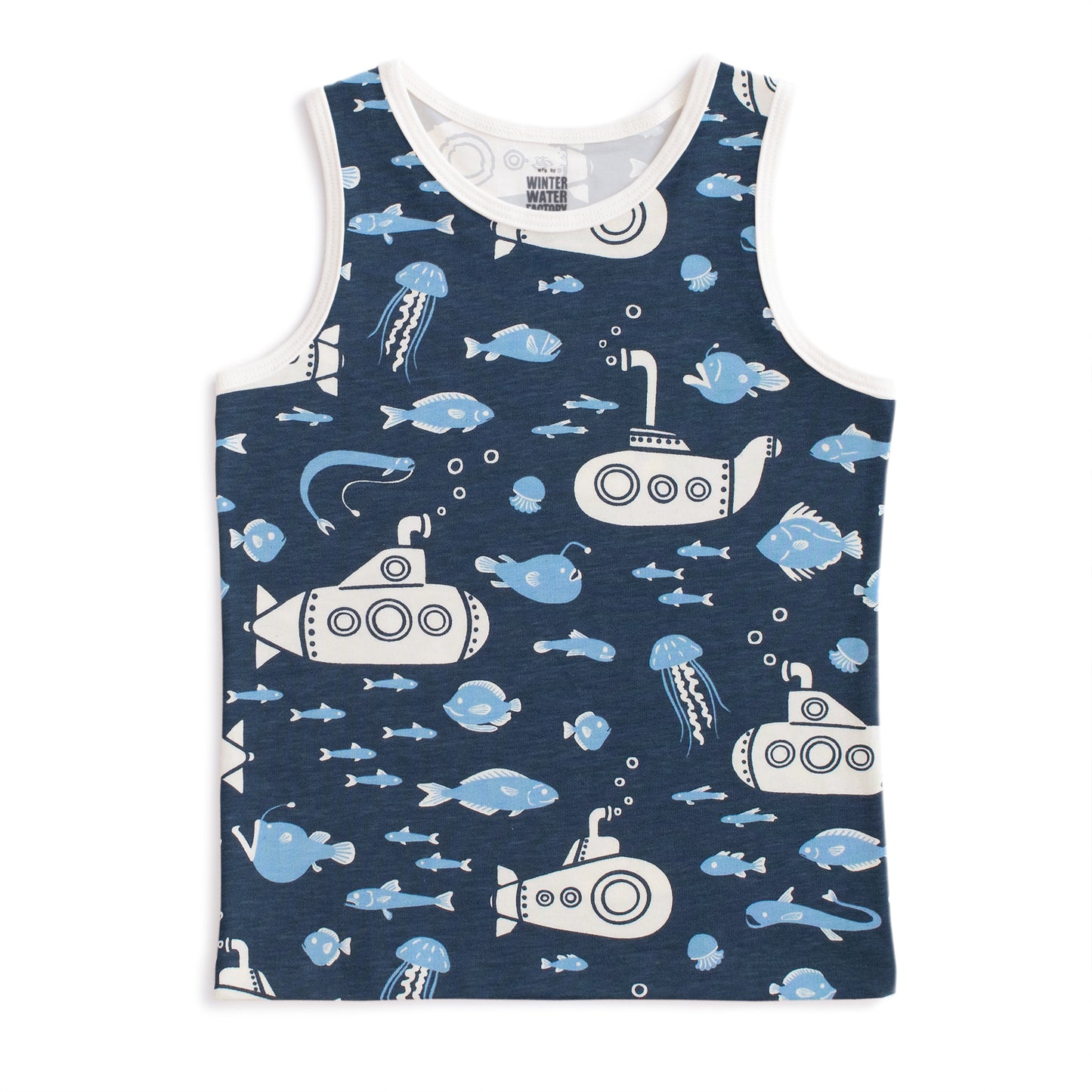 Winter Water Factory organic Tank top- navy & blue submarines