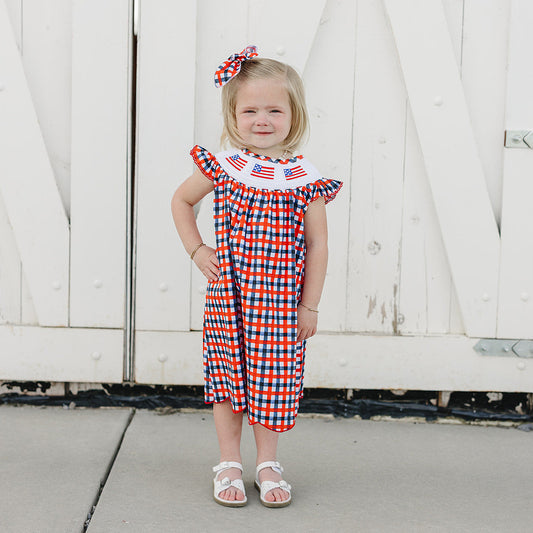 Cotton Flag Smocked Plaid Dress