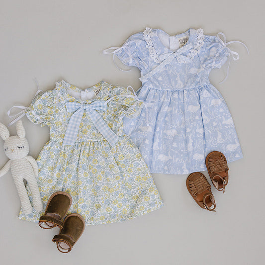 Mebie Baby Blue Bunny Dress with Peter Pan Collar - Easter Dress