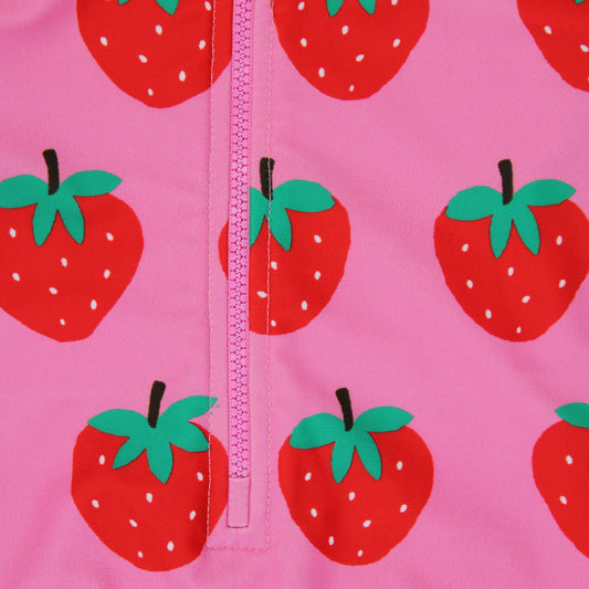 Strawberry Print Long Sleeve Girls Swimsuit UPF 50+ | Toby Tiger