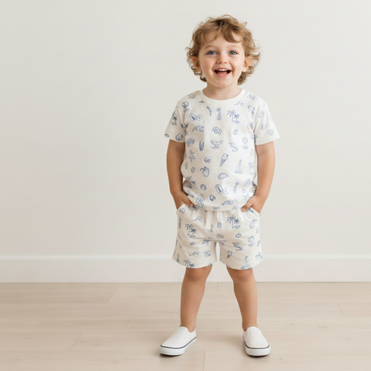 Organic Cotton Tee & Shorts Set - Coastal