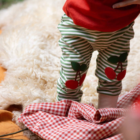 Organic Cotton Cherry Knee Patch Striped Joggers | Little Green Radicals