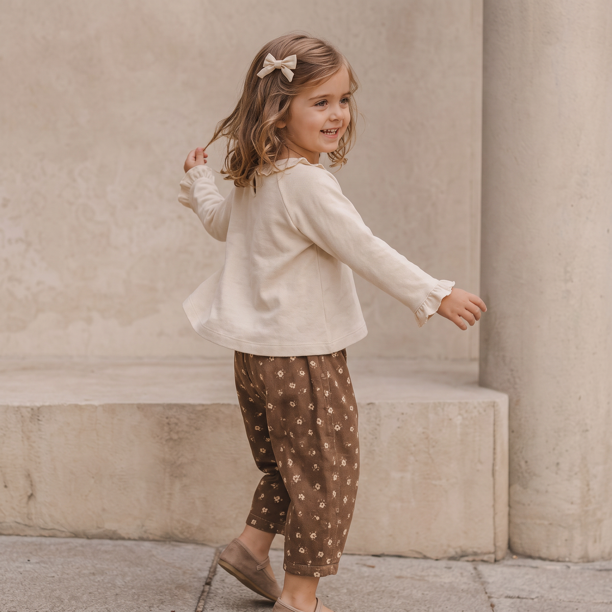 Organic Cotton Ruffle Neck Top - Oat