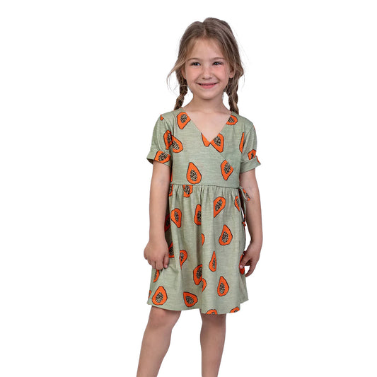 Girl wearing NAADA organic Papaya dress