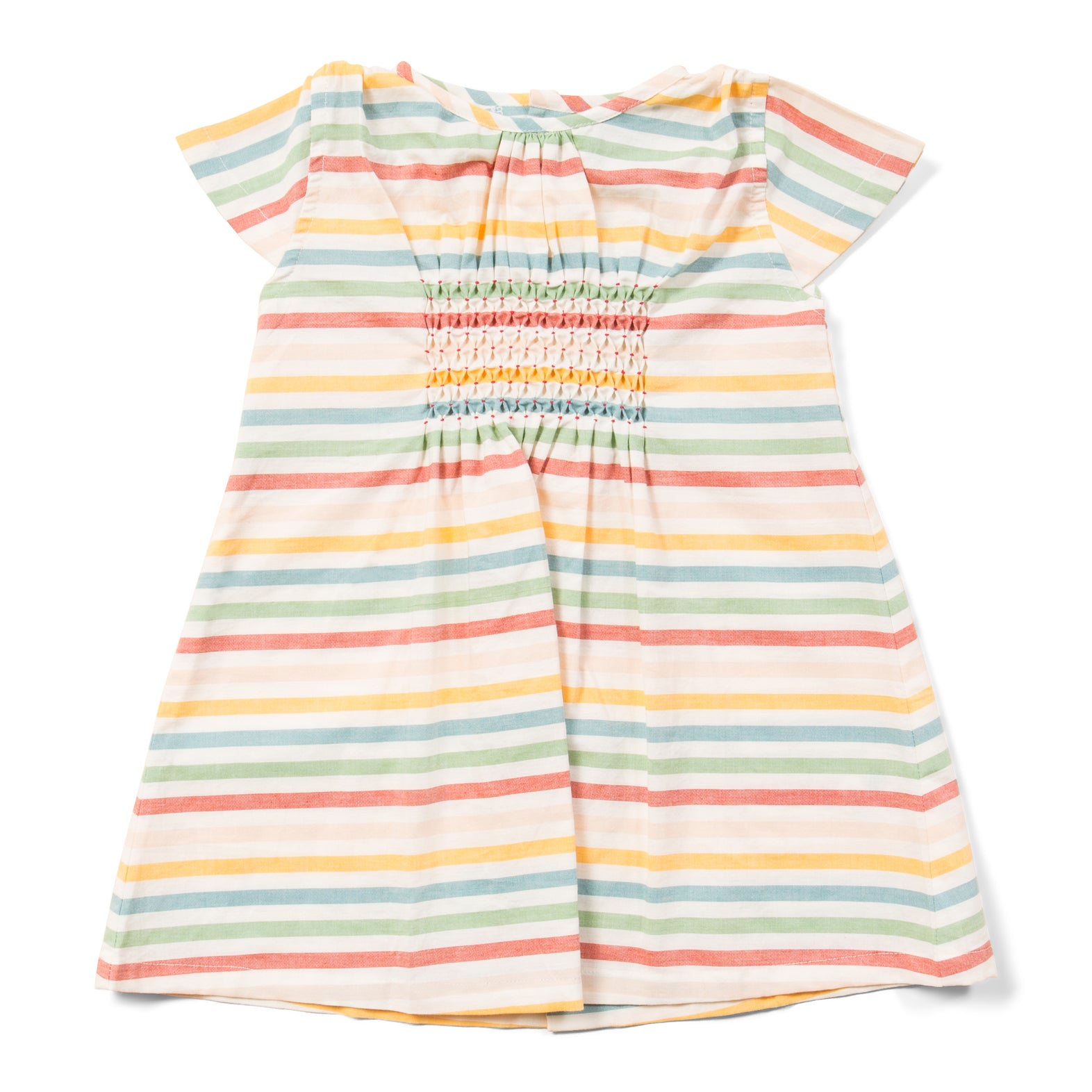 Little Green Radicals Organic Smocked Dress- Rainbow Striped 2-3Y