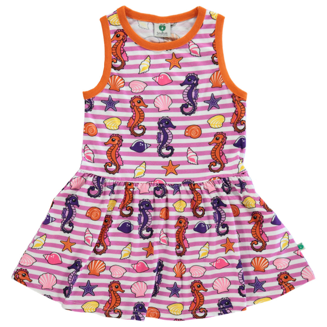 Smfolk Organic Sleeveless Dress- Seahorses, Spring Pink 3-4Y Smfolk Organic Sleeveless Dress- Seahorses, Spring Pink 3-4Y