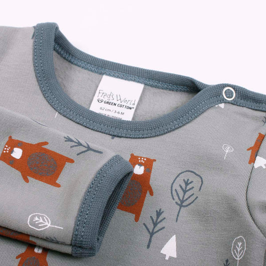 Fred's World bear long sleeve bodysuit, closeup