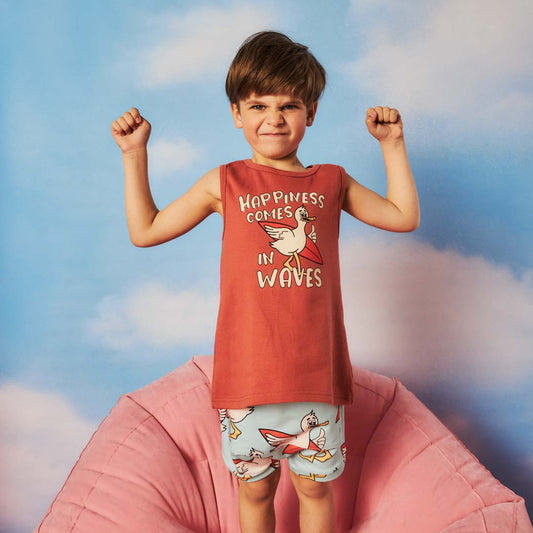 Boy wearing Dear Sophie organic Ribbed tank top- duck