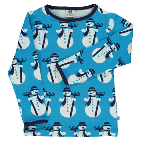 Smafolk organic Snowman t-shirt, ocean blue