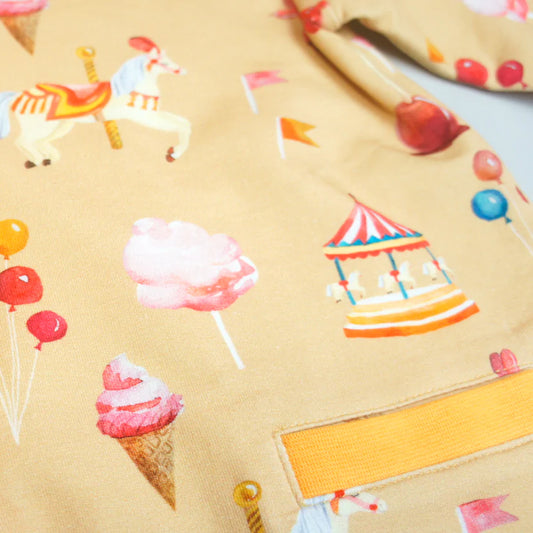 Curious Stories organic Long sleeve tunic- fun fair, closeup