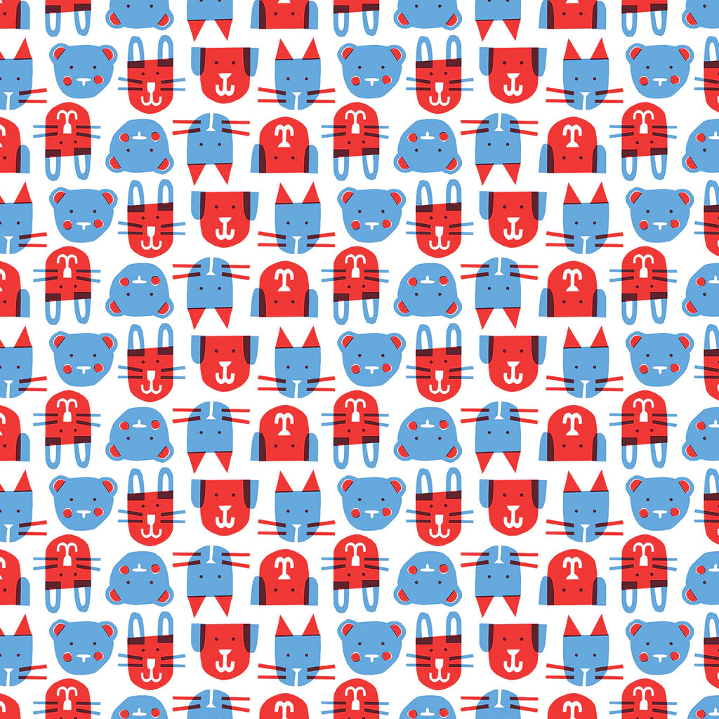 Winter Water Factory Red & Blue Furry Friends Print