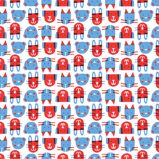 Winter Water Factory Red & Blue Furry Friends Print