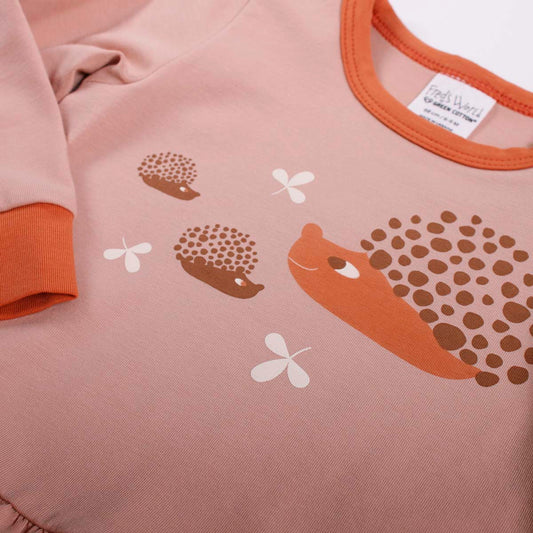 Fred's World hedgehog ruffled top, closeup