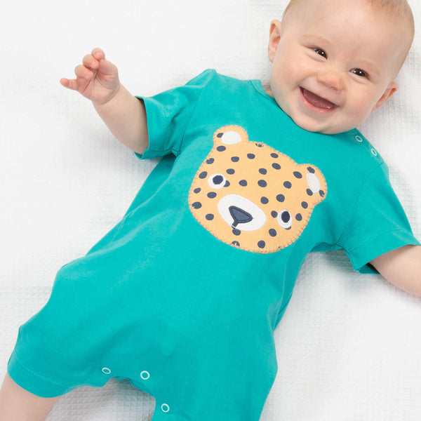Baby wearing Kite Clothing organic Jungle cub romper