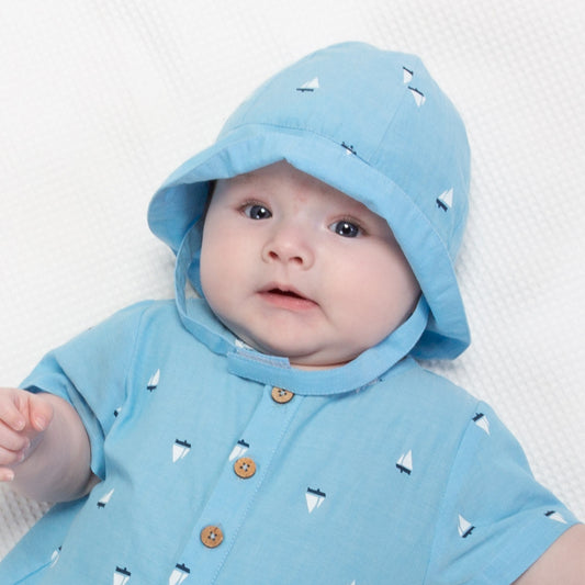 Baby wearing Kite little boats sunhat