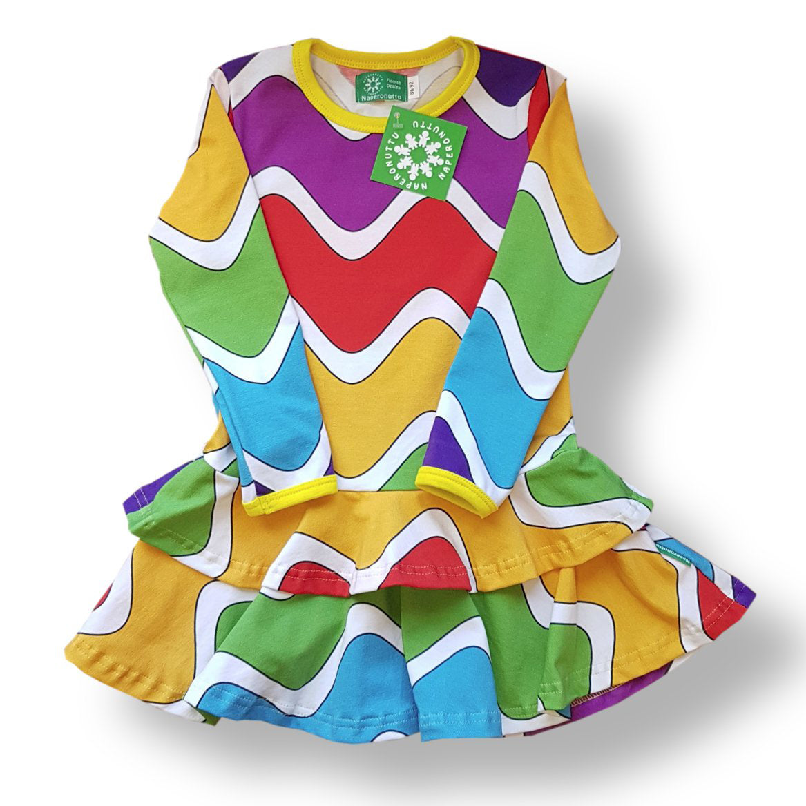 Naperonuttu Long sleeve frill dress- rainbow waves