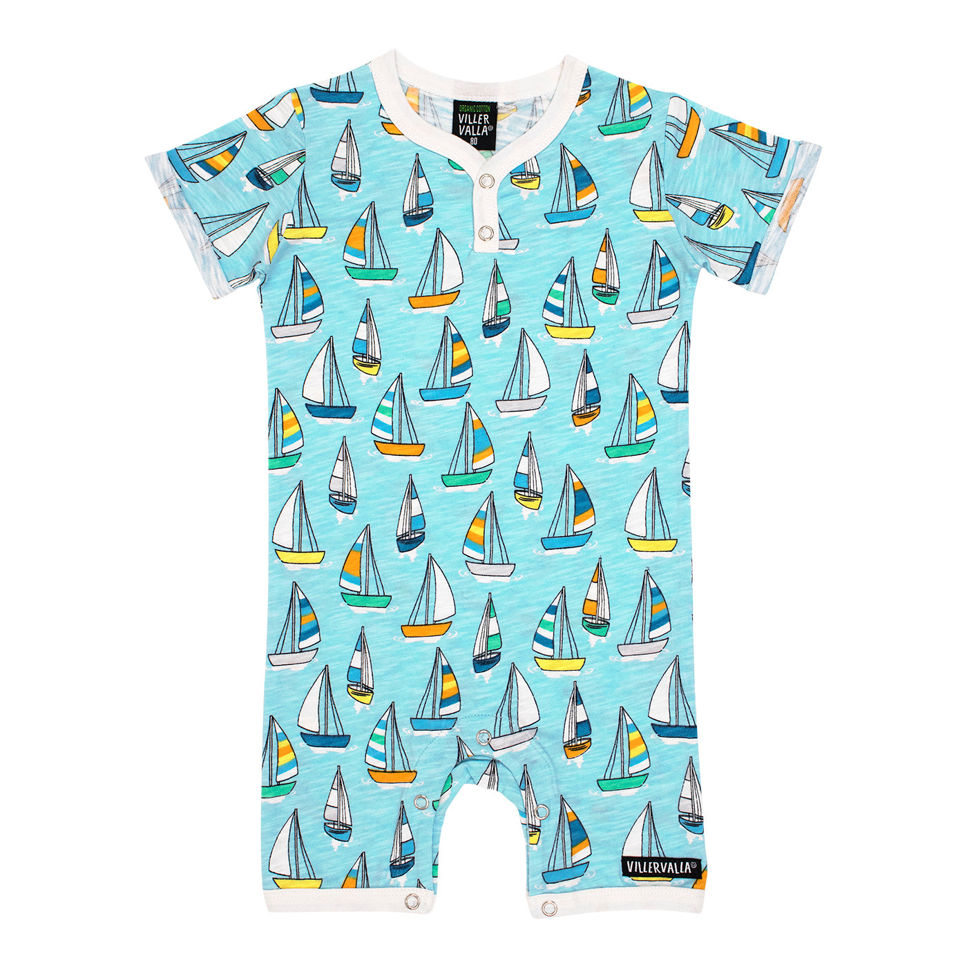 Villervalla organic Short sleeve romper- sailboat