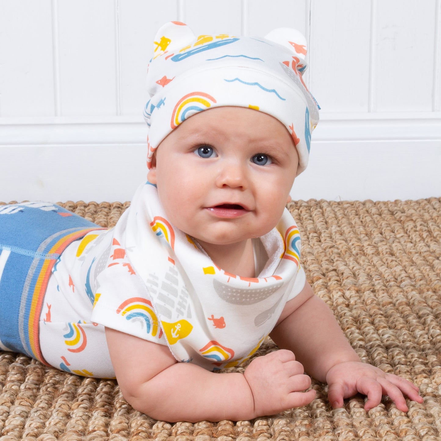 Baby wearing Kite ship ahoy bib