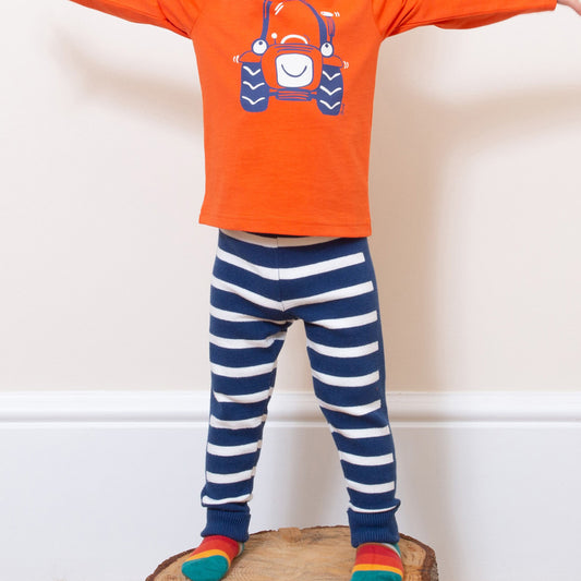 Boy wearing Kite organic Striped cozy leggings