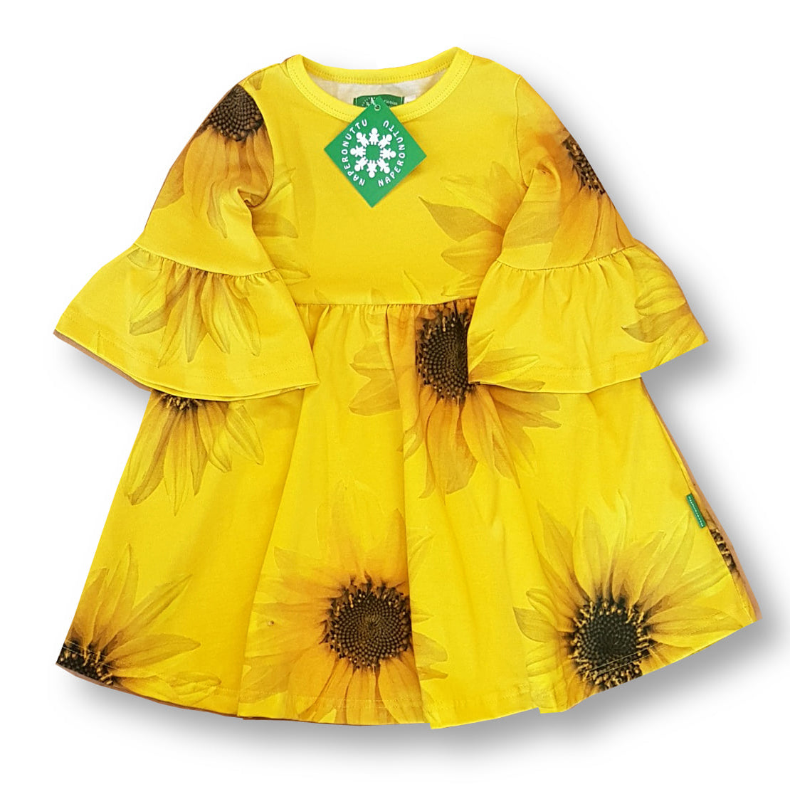 Naperonuttu Sunflowers Short Sleeve Bell Dress The Green Crib & Kid Naperonuttu Sunflowers Short Sleeve Bell Dress The Green Crib & Kid