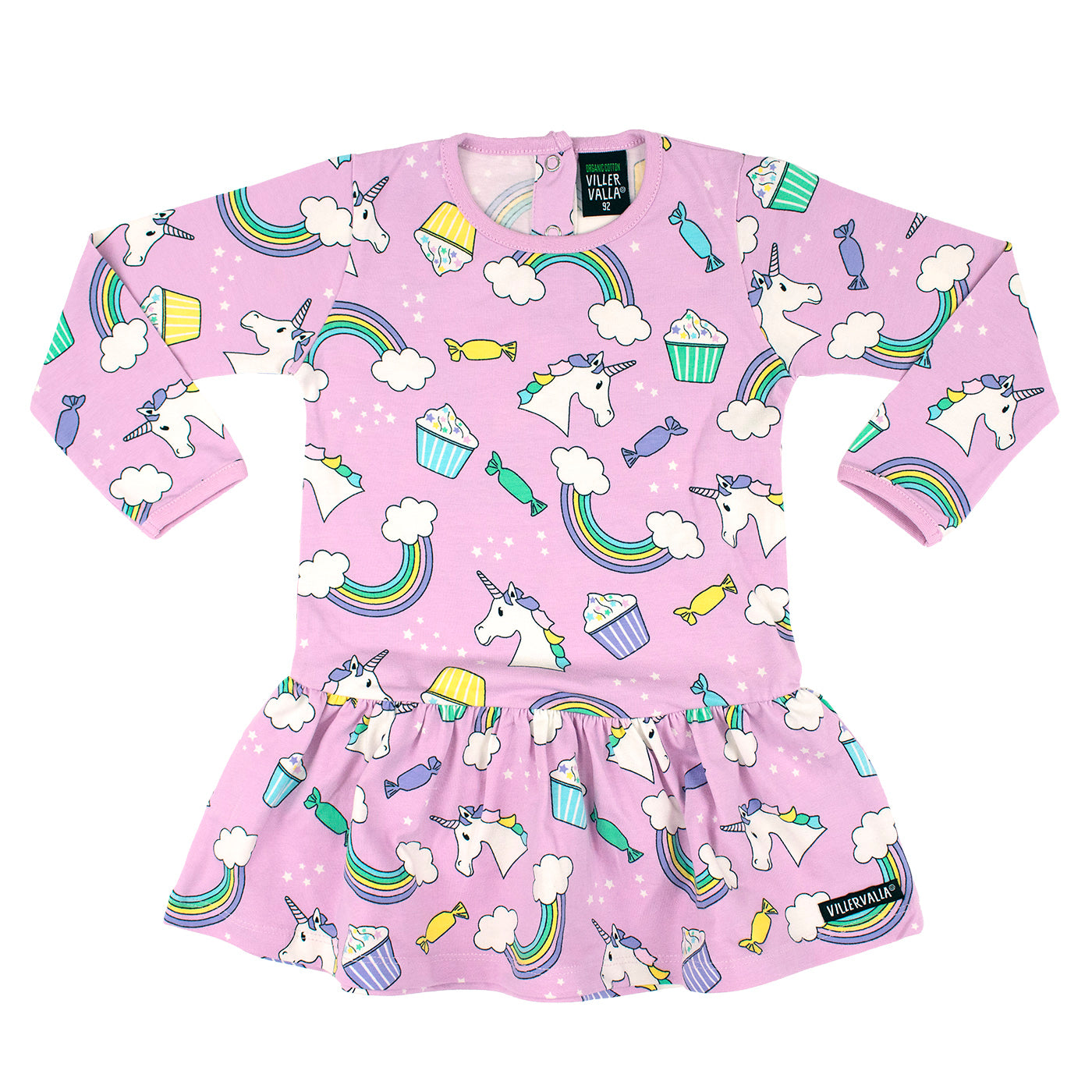 Villervalla Organic Long Sleeve Dropped Hem Dress- Unicorn, Bloom 2Y (92) Villervalla Organic Long Sleeve Dropped Hem Dress- Unicorn, Bloom 2Y (92)