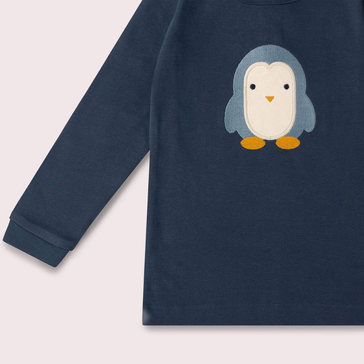 Little Green Radicals Organic Cotton Long Sleeve T-Shirt - Blue Penguins Appliqué