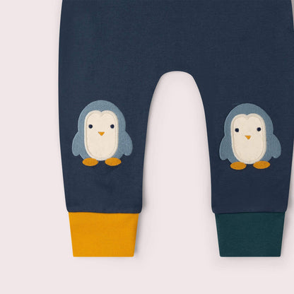 Little Green Radicals Organic Cotton Knee Patch Joggers - Blue Penguin