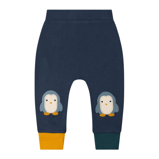 Little Green Radicals Organic Cotton Knee Patch Joggers - Blue Penguin