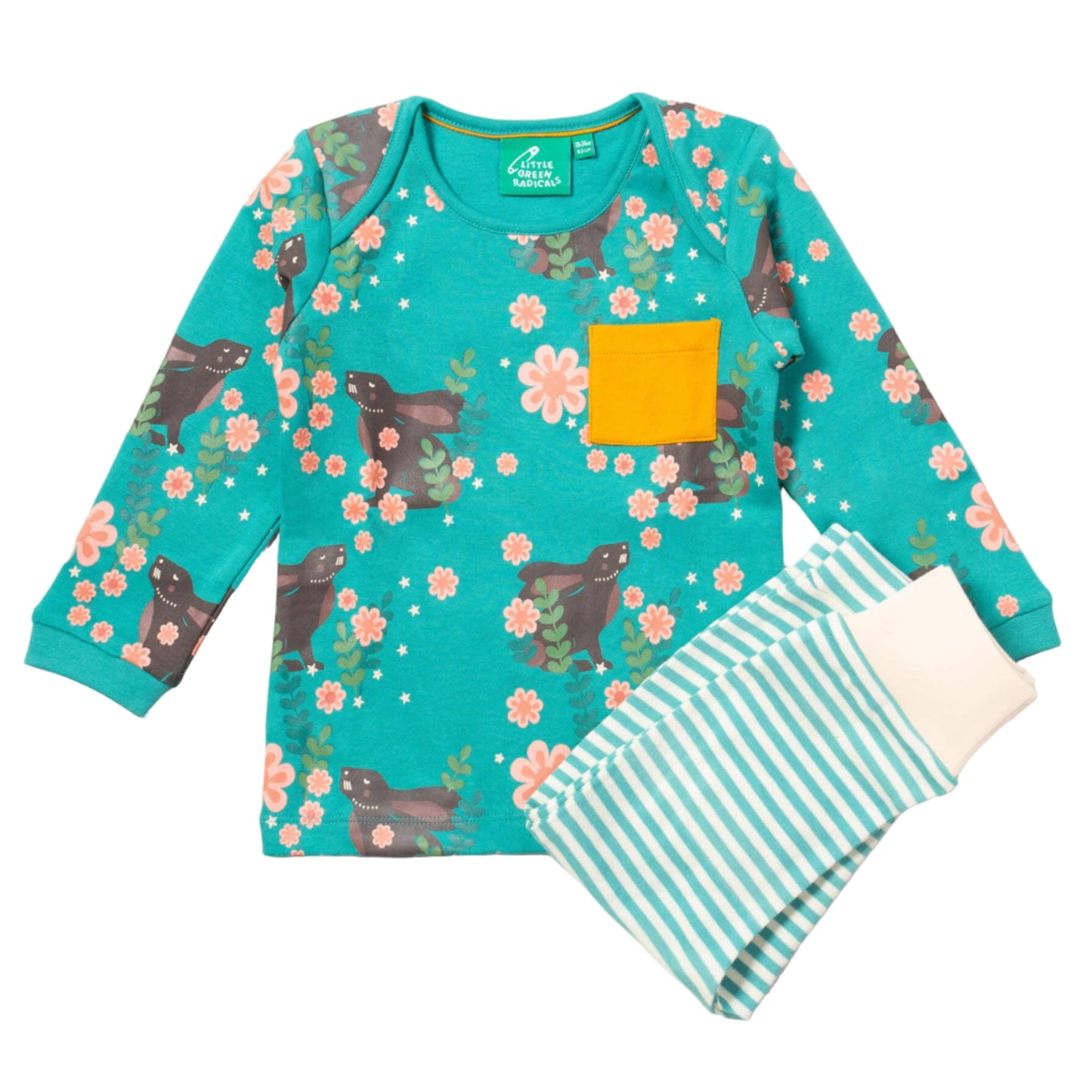 Little Green Radicals Organic Kids' Long-Sleeved T-shirt & Jogger Playset- Winter Rabbits
