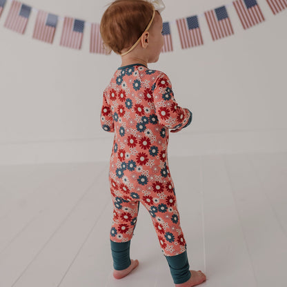 Bamboo Long Sleeve Zip Romper - Americana Prints