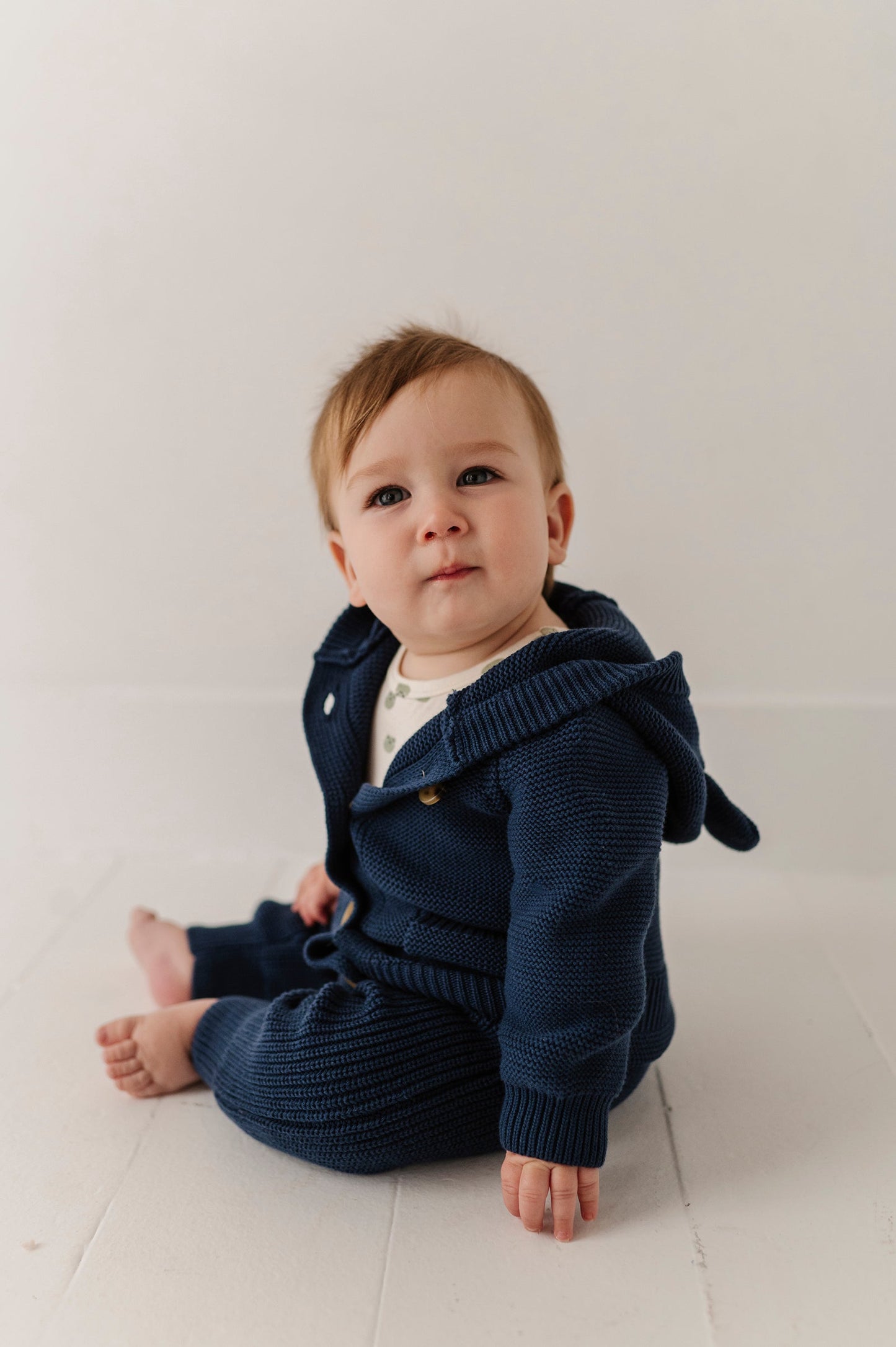 Cotton Knit Hoodie - Navy