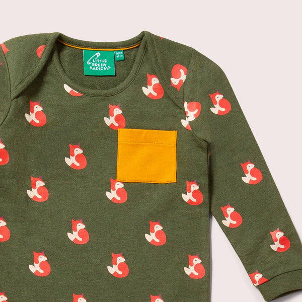 Little Green Radicals organic T-shirt & jogger playset- little fox, top closeup