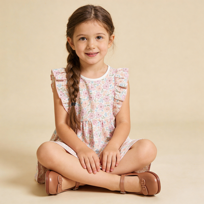 Organic Cotton Flutter Dress - Peony