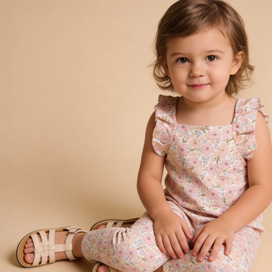 Organic Cotton Flutter Romper - Peony