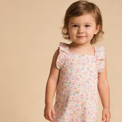 Organic Cotton Flutter Romper - Peony