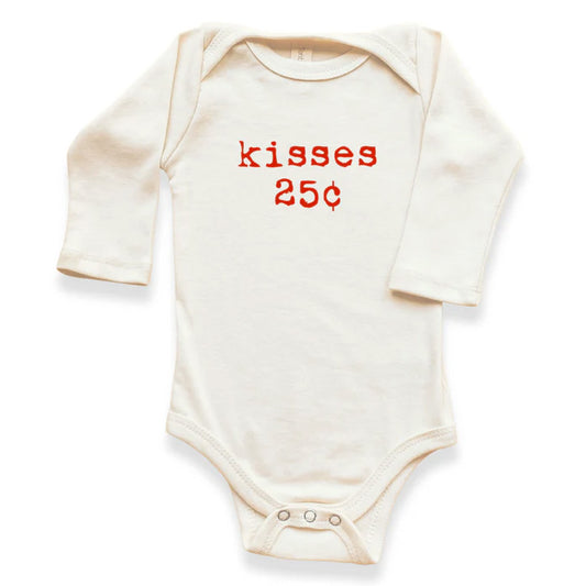 Organic Baby Bodysuit Long Sleeved- Kisses 25c 