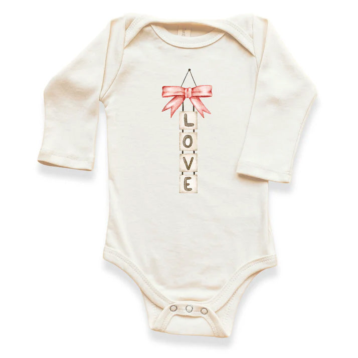 Organic Baby Bodysuit Long Sleeve- Love Blocks Bow