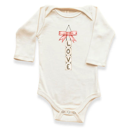Organic Baby Bodysuit Long Sleeve- Love Blocks Bow