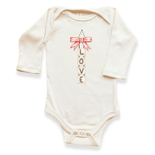 Organic Baby Bodysuit Long Sleeve- Love Blocks Bow