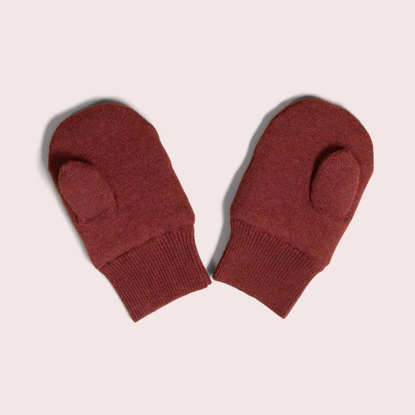 Little Green Radicals organic Knitted mittens- hazelnut embroidered, back