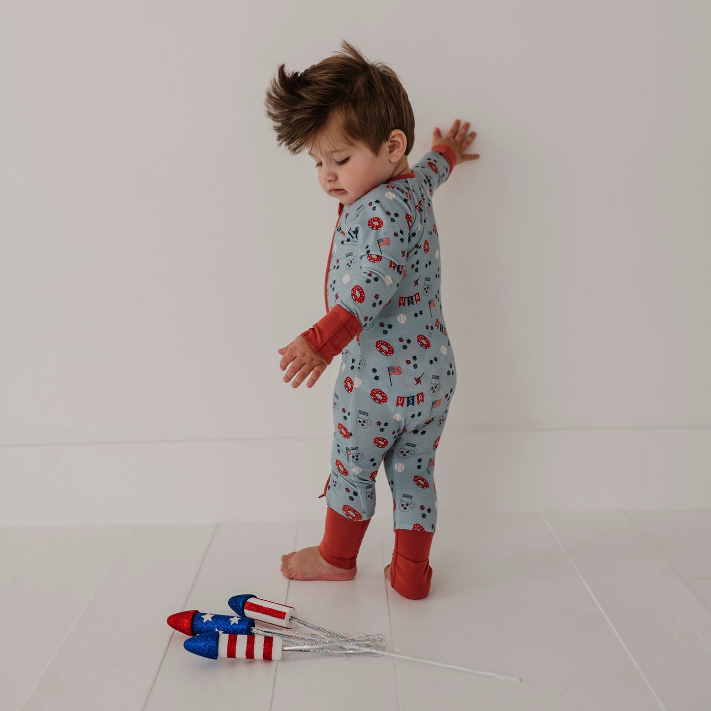 Bamboo Long Sleeve Zip Romper - Americana Prints