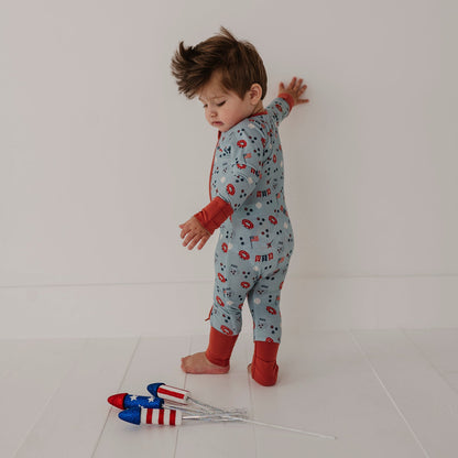 Bamboo Long Sleeve Zip Romper - Americana Prints